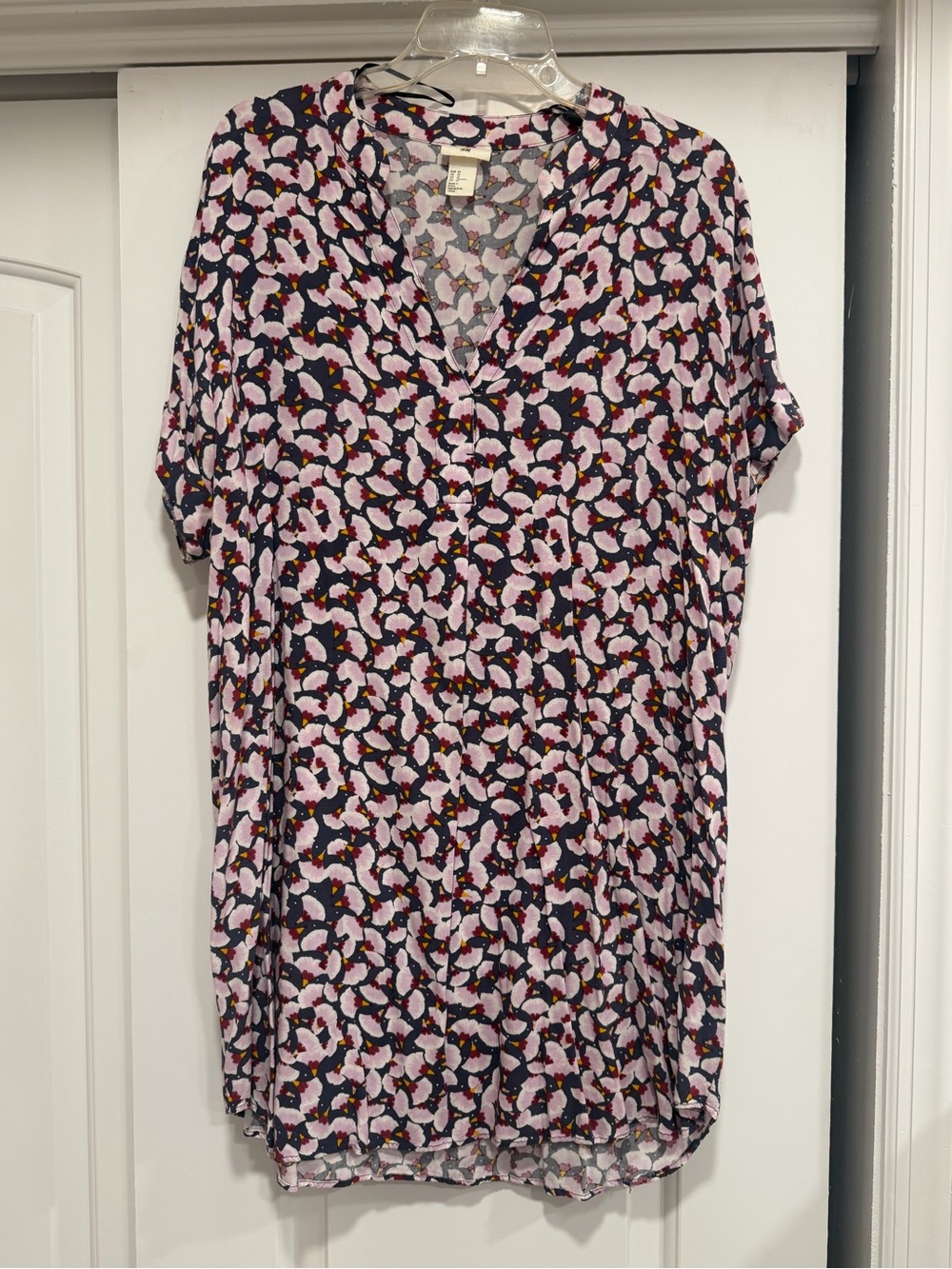 H&M Pink, Black & Yellow Printed V-Neck Mini Dress